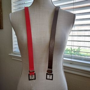 MEDIUM/LARGE PEWTER BELT & PINK BELT WITH SILVER BUCKLE CLOSURE TWO FOR TEN